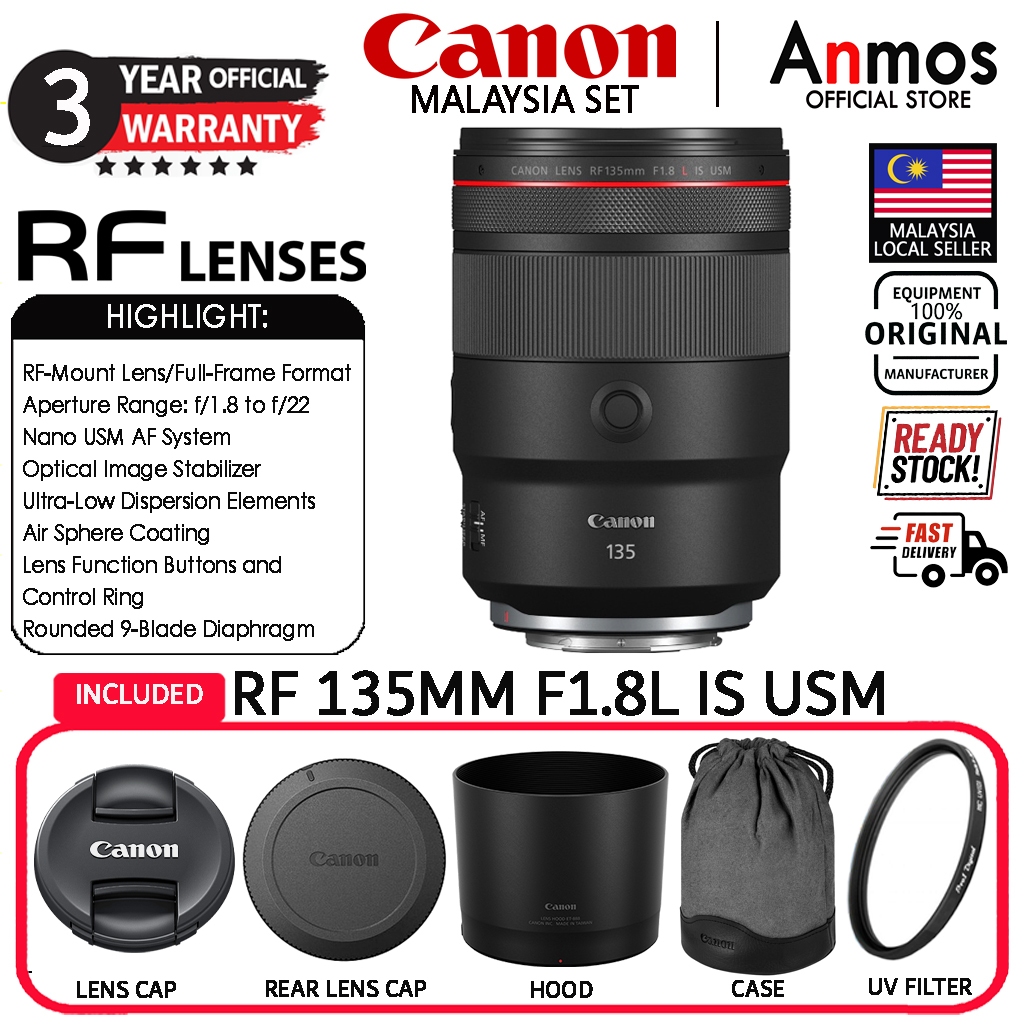CANON RF 135MM F/1.8 L IS USM LENS ( CANON MALAYSIA 3 YEARS WARRANTY )