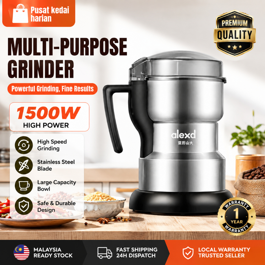 Ready Stock Portable Electric Grinder 1500W Mesin Pengisar | 500ML Stainless Steel Electric Food Grinder 家用研磨机 磨粉机