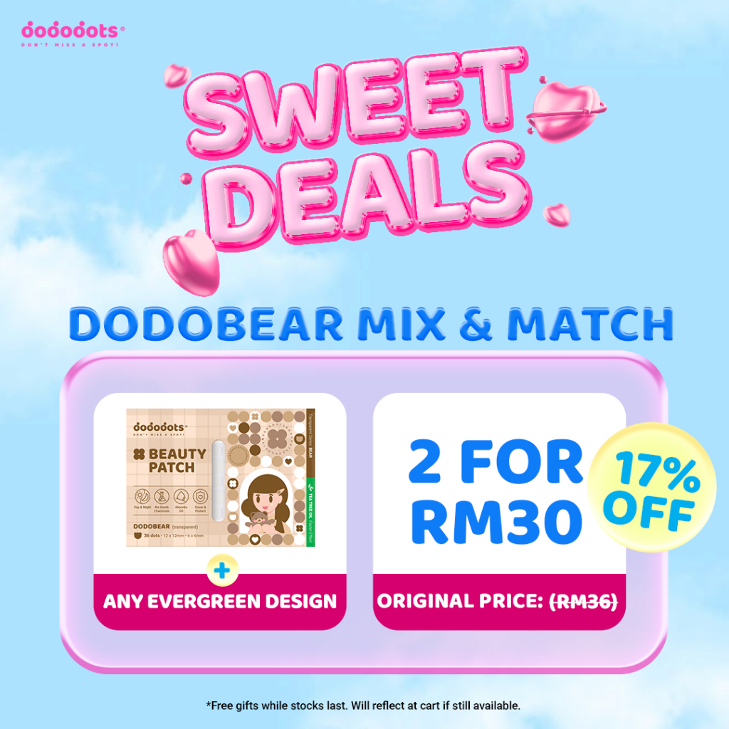 [2 FOR RM30] Dodobear Mix & Match | Transparent & Colored Clinical-Grade Hydrocolloid Dododots Pimple Patches