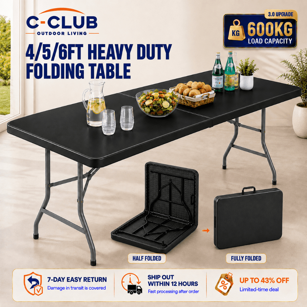 C - Meja Lipat Folding Table Banquet Table Outdoor Dining Table 6FT/4FT Portable Design 200KG Load Capacity 折叠桌