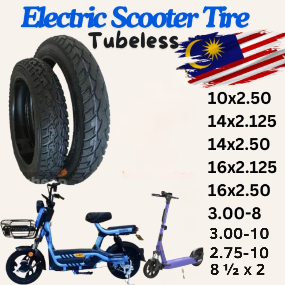 Tayar Basikal Elektrik 14x2.50 Tubeless Electric Bike Tyre ebike Tubeless Tire 3.00-8 Scooter Bicycle Skuter Murah
