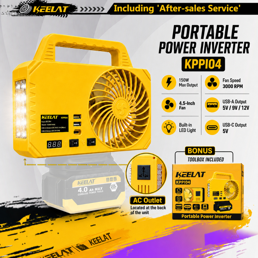 KEELAT 150W Power Inverter DC 20V to 220V AC Modified Sine Wave with USB Ports LED Fan