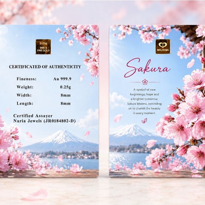Naria 999.9/24K Gold Bar 0.25gm Sakura Design Emas Tulen Bunga Sakura Cherry&hellip;