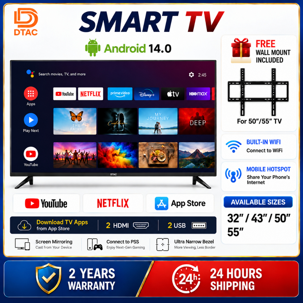 Televisyen Pintar DTac TV Smart 32inch/40inch/43inch/50inch Netflix Hdmi HD LED TV Android Murah