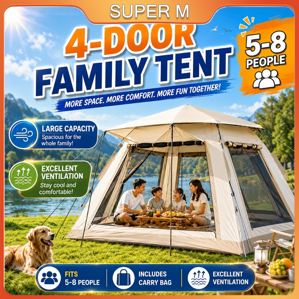 Automatic/Manual Camping Tent Sliver Coated Waterproof Family Khemah Unta Large Space Glamping