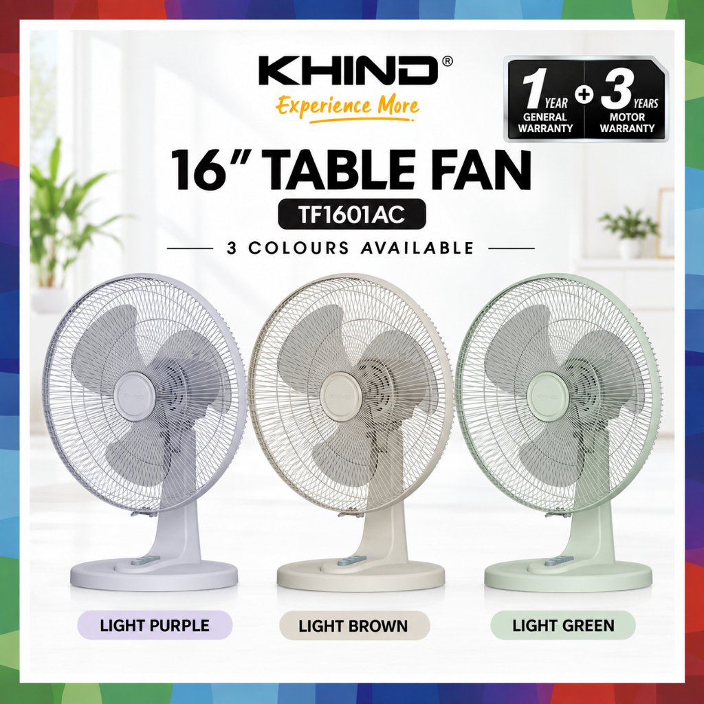 KHIND 16" Table Fan TF1601AC Desk Fan Kipas Meja 16 Inch 3 daun 1 tahun Jaminan Desk Fan TF166