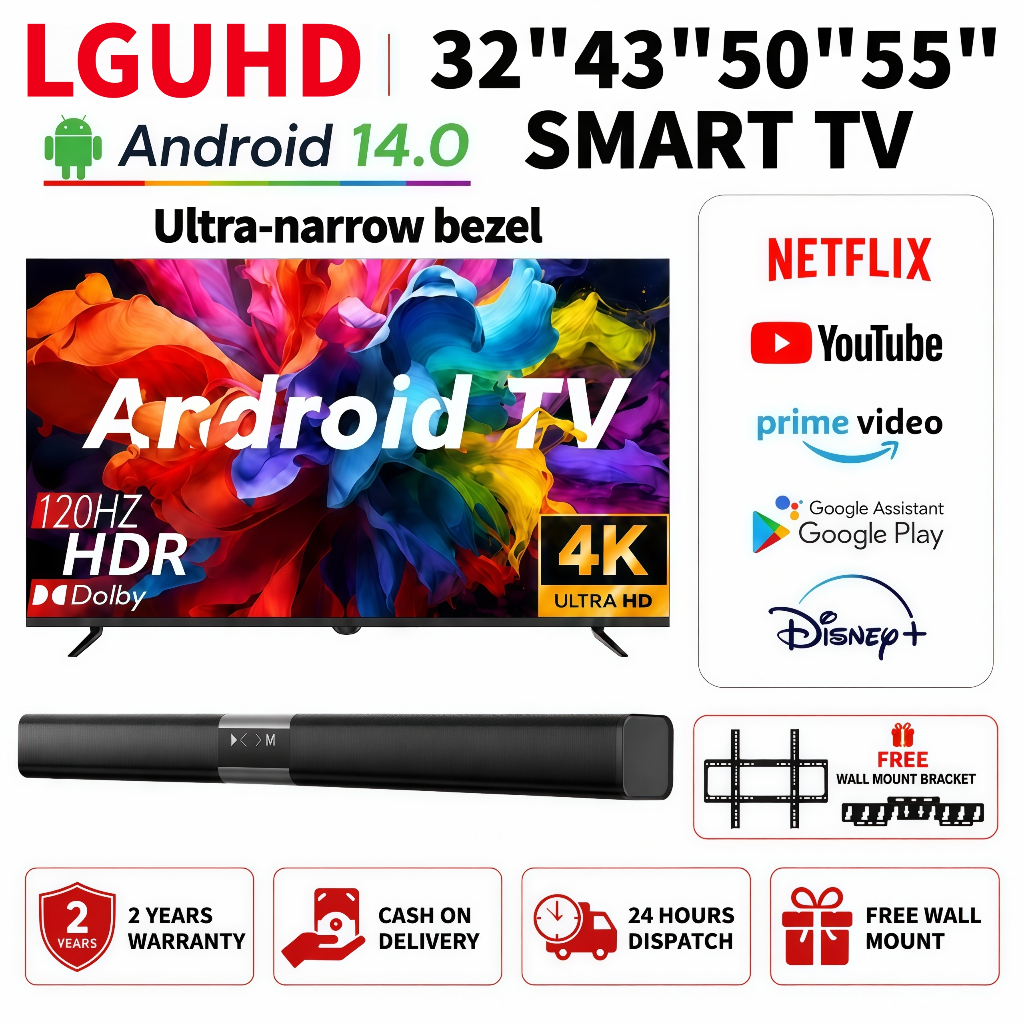 LGUHD Smart TV LED 4K 50/55 Inch YouTube Netflix HDMI USB Android Goggle TV Digital TV MYTV DVB-T2