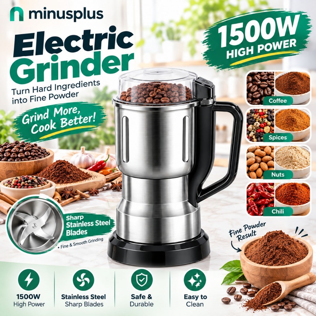 Ready Stock Portable Electric Grinder 300W Mesin Pengisar | 1500ML Stainless Steel Electric Food Grinder 家用研磨机 磨粉机