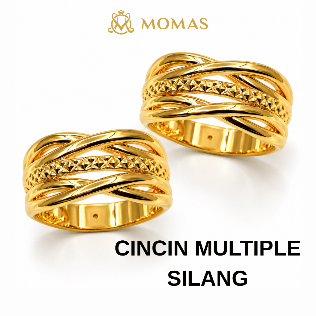 MOMAS CINCIN MULTIPLE SILANG 5D 916 Original Cincin Layer Emas 916 Tulen Cincin Emas Bajet 916 Cincin Emas 916