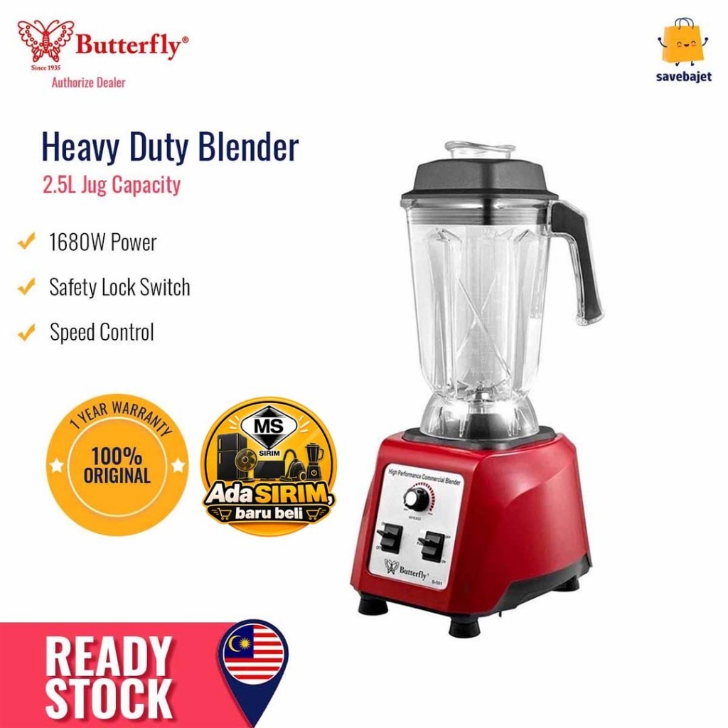 Butterfly Mesin Pengisar Makanan Komersial  Commercial Heavy Duty Food Blender - Red (2.5L) B-591