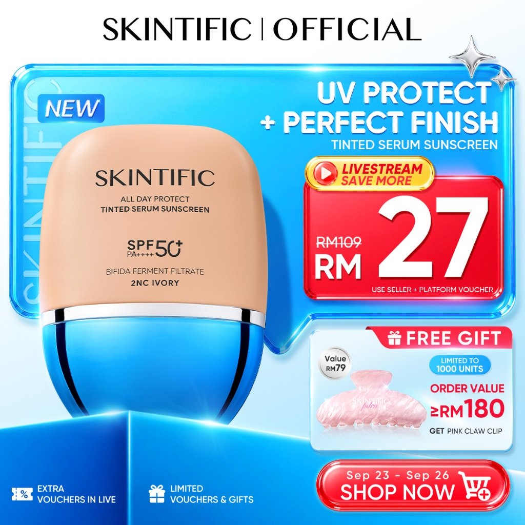 SKINTIFIC All Day Protect 2in1 Tinted Serum Sunscreen SPF50+PA++++ Soft Glow Perfect Coverage 8H Lasting