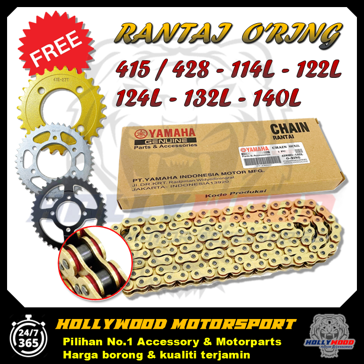 RANTAI ORING 415 428 YAMAHA GOLD CHAIN CHROME HEAVY DUTY 114L 122L 124L 132L 140L O'RING RANTAI EMAS