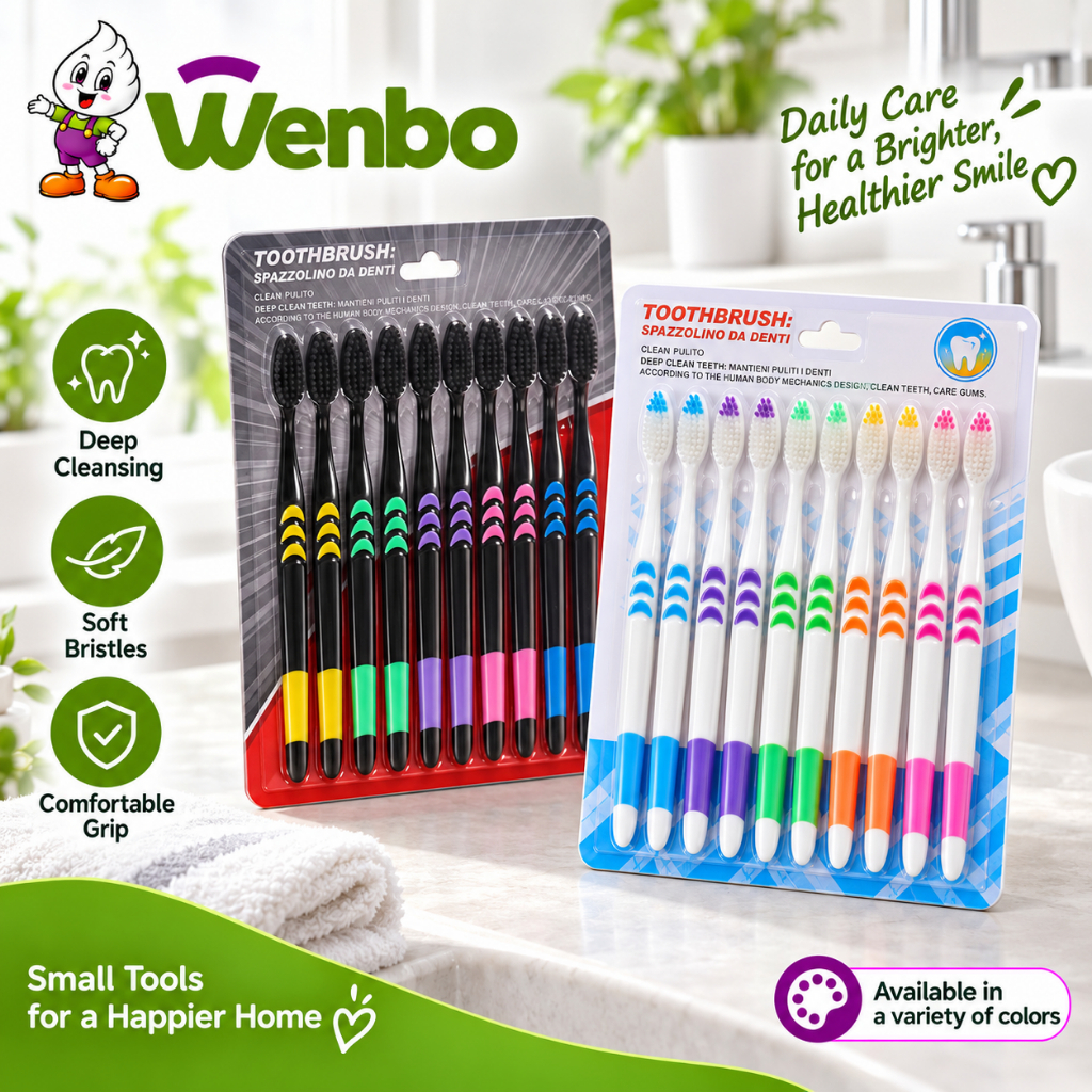 Wenbo [10pcs] Adult Toothbrush Soft Bamboo Bristle Oral Clean Care Charcoal Infusion Toothbrush Gums Cleaning Brushes