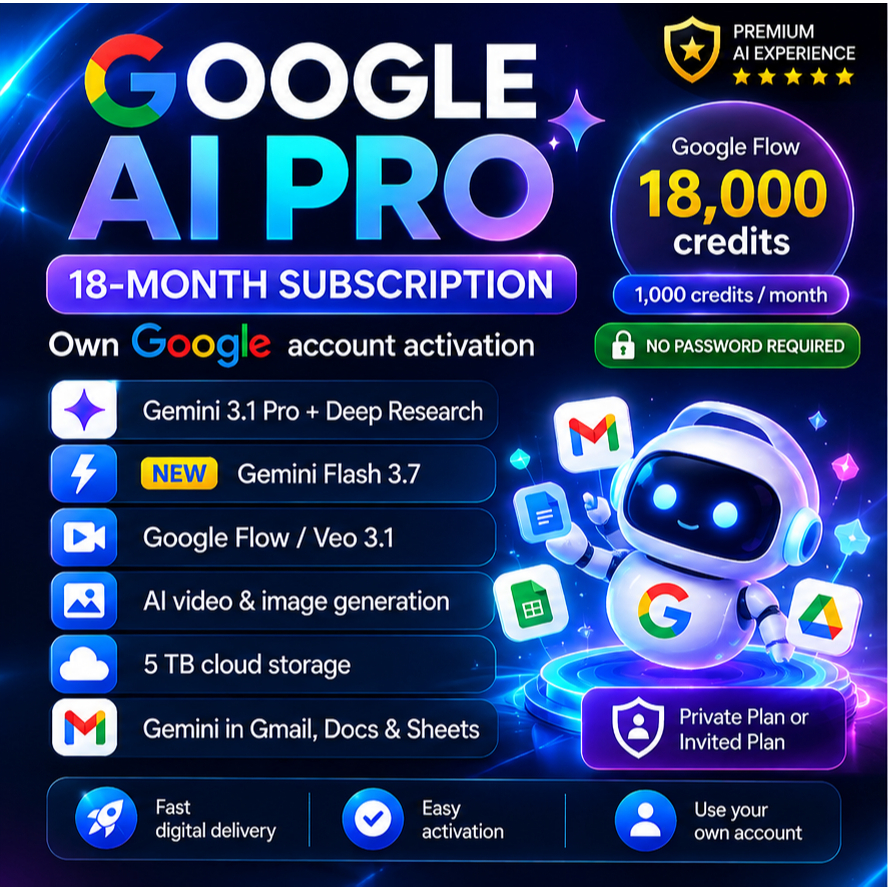 Google AI Pro 18-Month Subscription 18,000 Credits Gemini 3.1 Pro Google Flow Veo 3.1