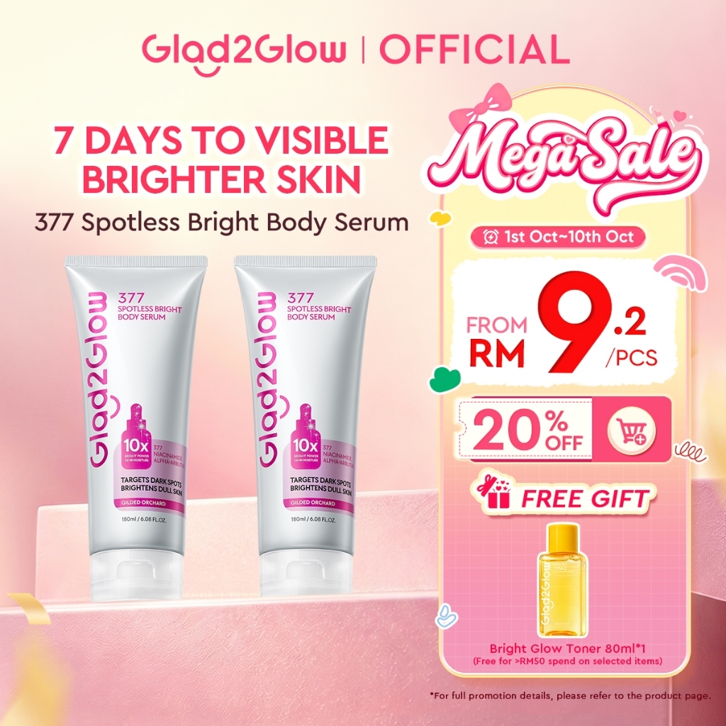 [ New Launch ]Glad2Glow 377 Spotless Bright Body Serum 180ml Body Lotion Body Cream Whiten Fade Spot G2G