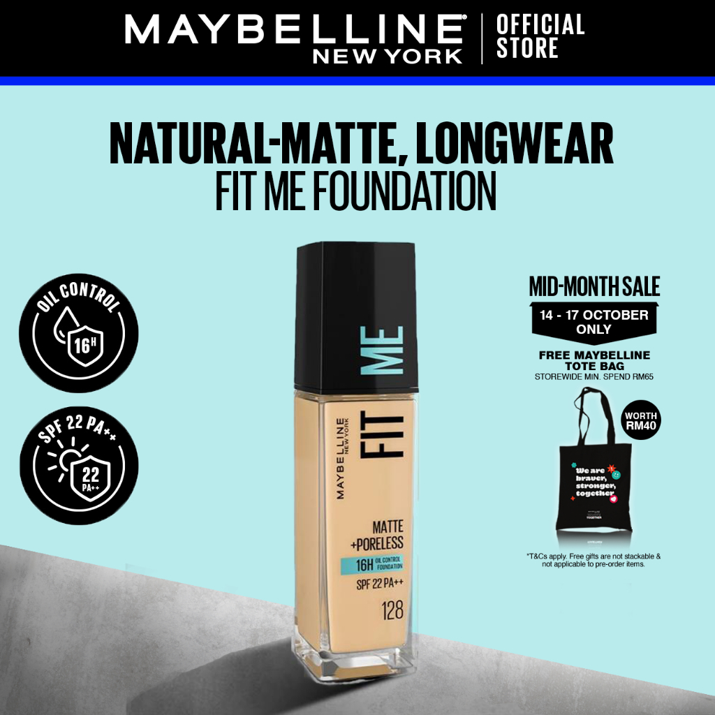 Maybelline Fit Me Matte + Poreless Liquid Foundation 30ml - SPF 22 Oil-Control 16H Longwear Face Makeup​