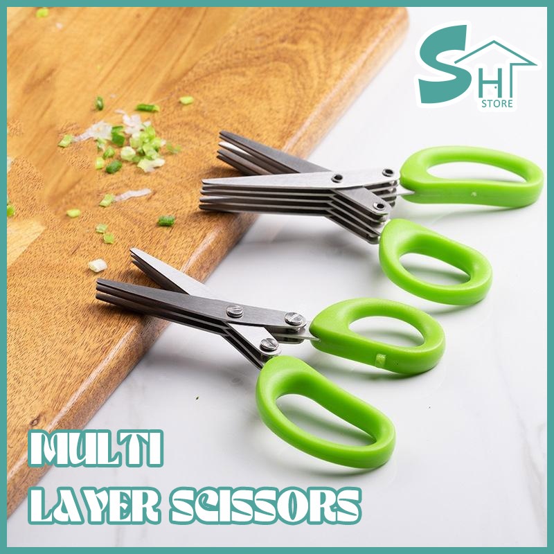 5 Layer Kitchen Scissor Stainless Steel Herb Scissor Scissors Cutting Onion Shears Cutter Gunting Dapur Sli