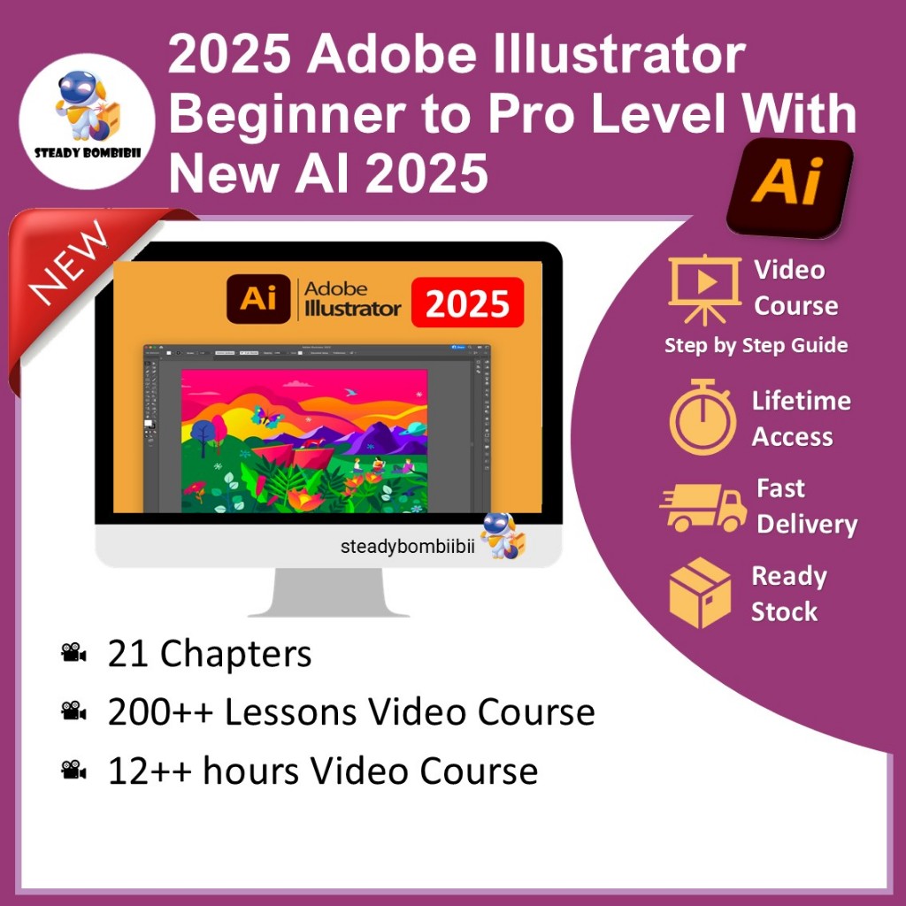 [Video Course] 2025 Adobe Illustrator Beginner to Pro Level With New AI Feature (200+ Lessons Video Tutorials)
