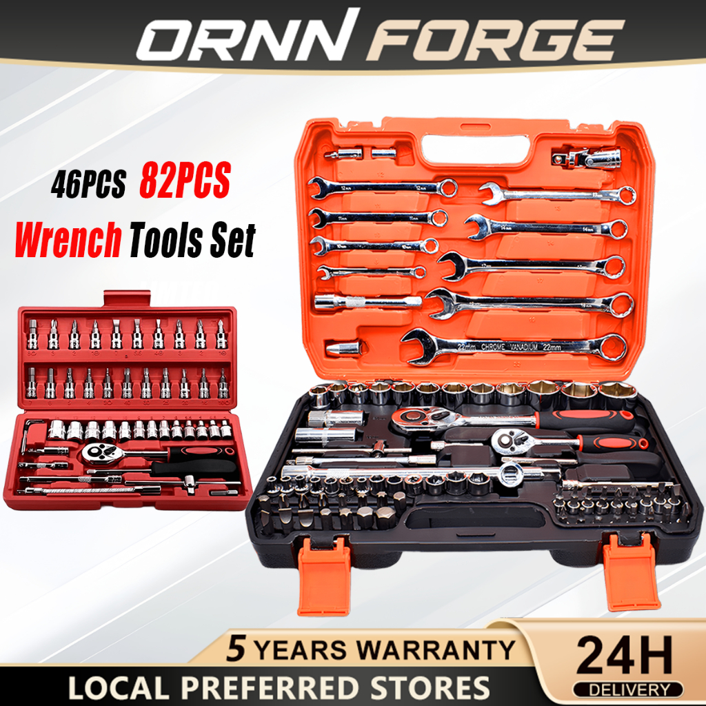 82 PCS Universal Car Garage Repair Tools Socket Wrench Set With Case Spanner Wrenches