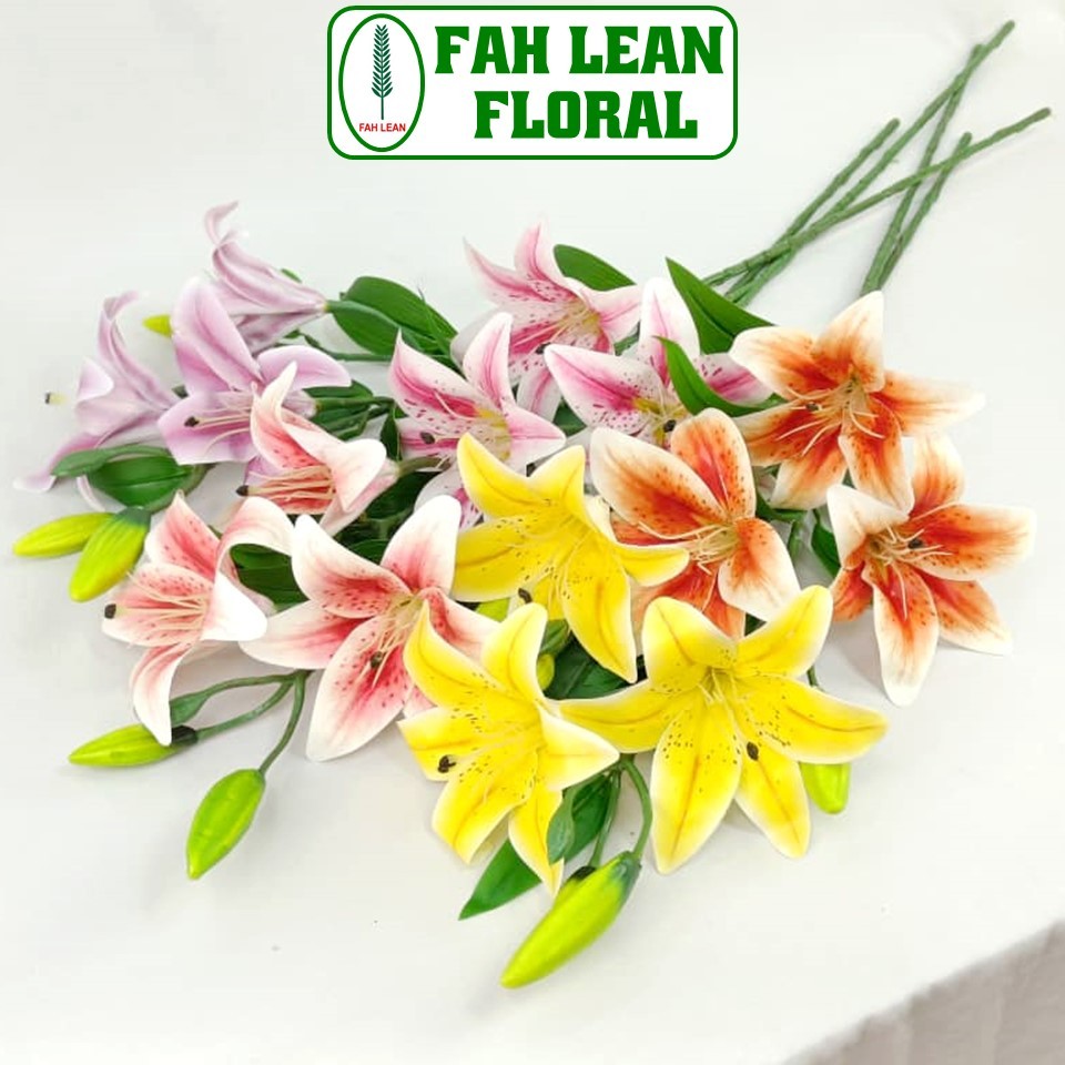 Artificial Latex Tiger Lily Flower x3 Heads 80cm / Bunga Lily Hiasan Tiruan / Bouquet Home Decoration Pelamin - 2804