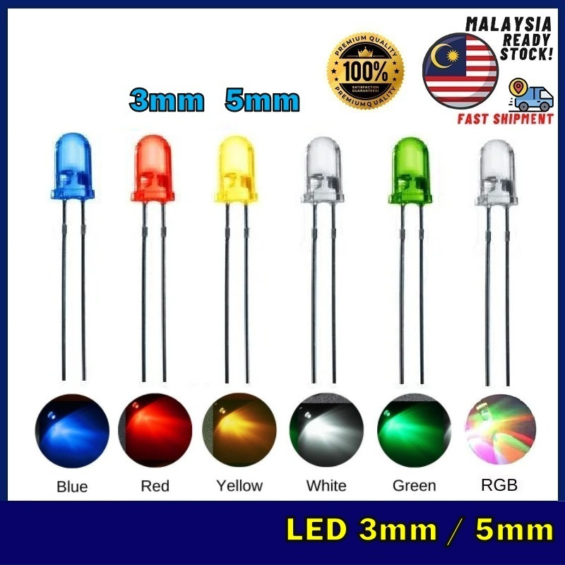 LED 3mm 5mm Light Emitting Diode Bulb DIY Stem RBT Project Red Green Yellow Blue Orange Purple Arduino UNO Breadboard