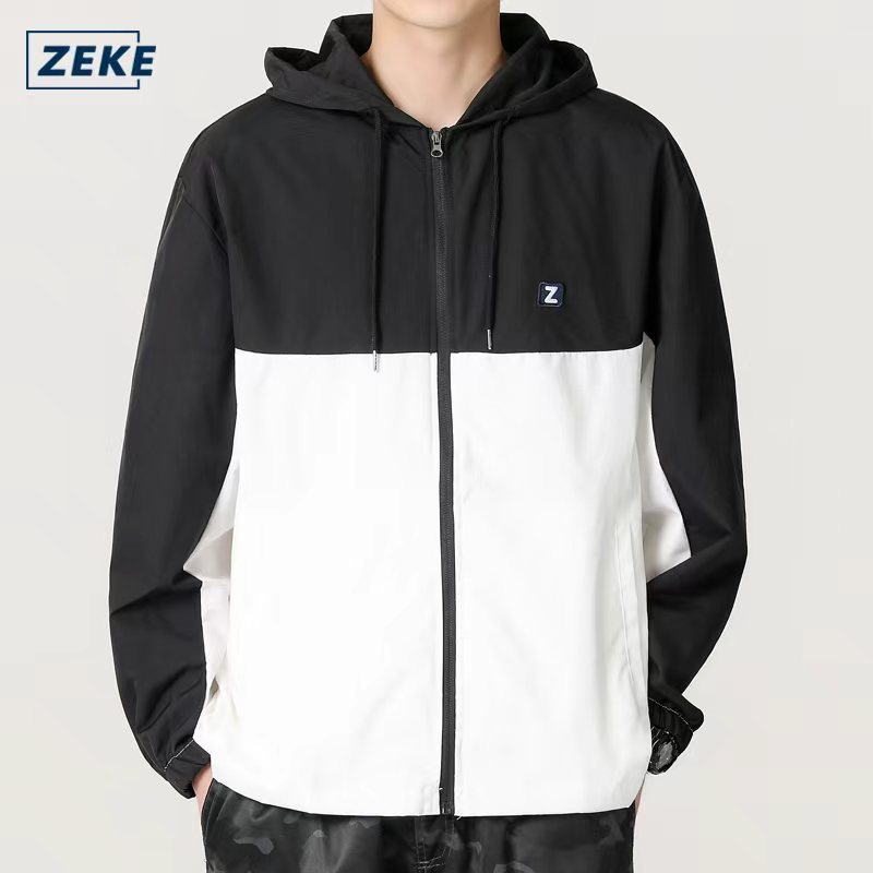 ZEKE C0047 Men's Waterproof Hooded Jacket Raglan Sleeve Tops Lelaki Lengan Panjang Tracksuit Casual Coats