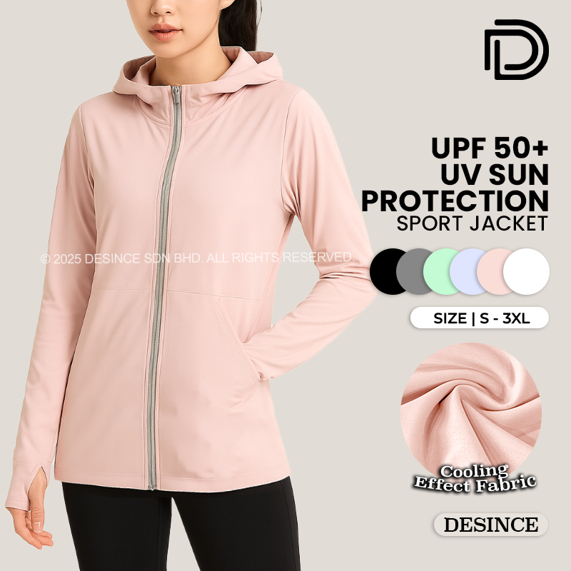 DESINCE Women UPF 50+ Sun Protection Sport Jacket (Cooling Effect Material) Thumb Hole Design Jaket Sukan Wanita WT 157