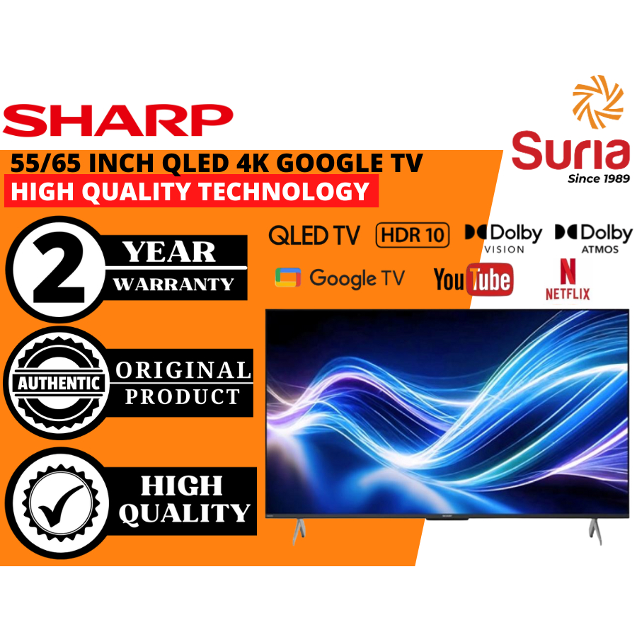 (Free Delivery Kedah,Penang & Perlis)Sharp 55/65 Inch 4K QLED Google TV 4TC55HL6500X 4TC65HL6500X
