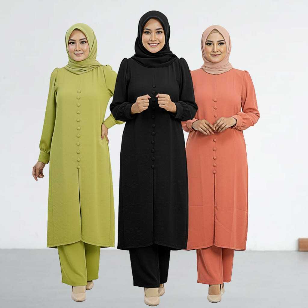 New Set Saluar Baju  Trendy Fashion With Side Pocket Cey Ironless Cantik Murah Long Sleeve Muslimah Wanita Baju