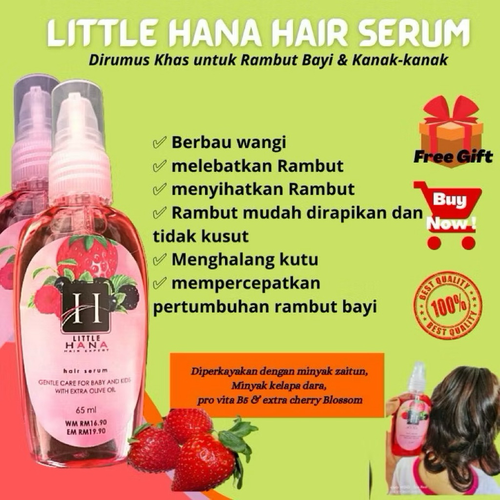 SERUM RAMBUT BAYI & KANAK-KANAK LITTLE HANA/ MINYAK RAMBUT LEBATKAN/ KUSUT/ KERING/ HILANGKAN KUTU