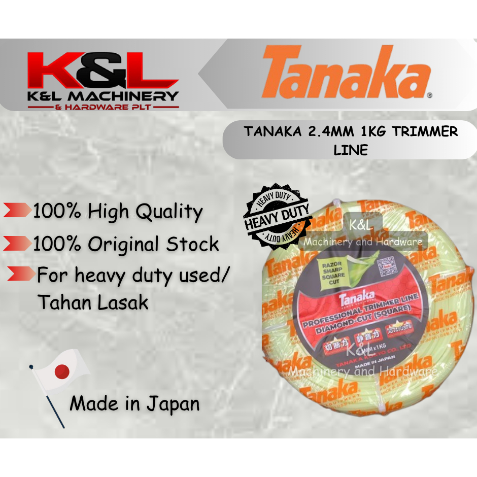 Original TANAKA 1KG 2.4mm Extra Tajam Razor Diamond Cut Nylon Trimmer Line Tali Potong Mesin Rumput (Made in Japan)