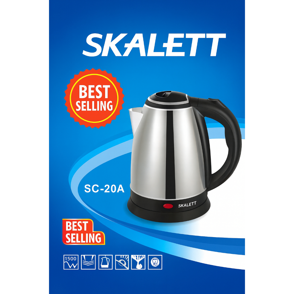Skalett Stainless Steel 2L Kettle Electric Heat Kettle Pemanas Air Elektrik Cerek Skalett SC-20A Kettle — showing it as