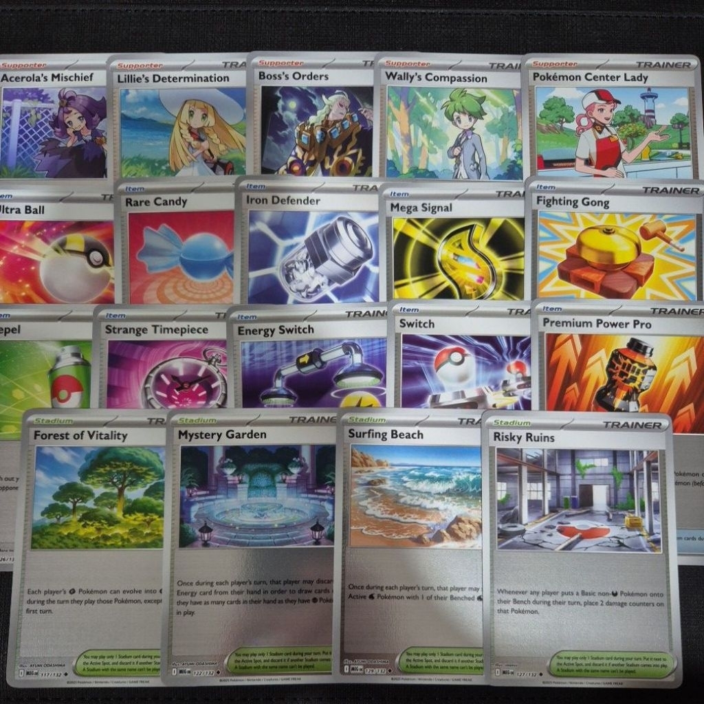 Pokemon Card TCG: ME01 Mega Evolution Trainer: Lillie's Determination / Fighting Gong/ Mystery Garden reverse holo