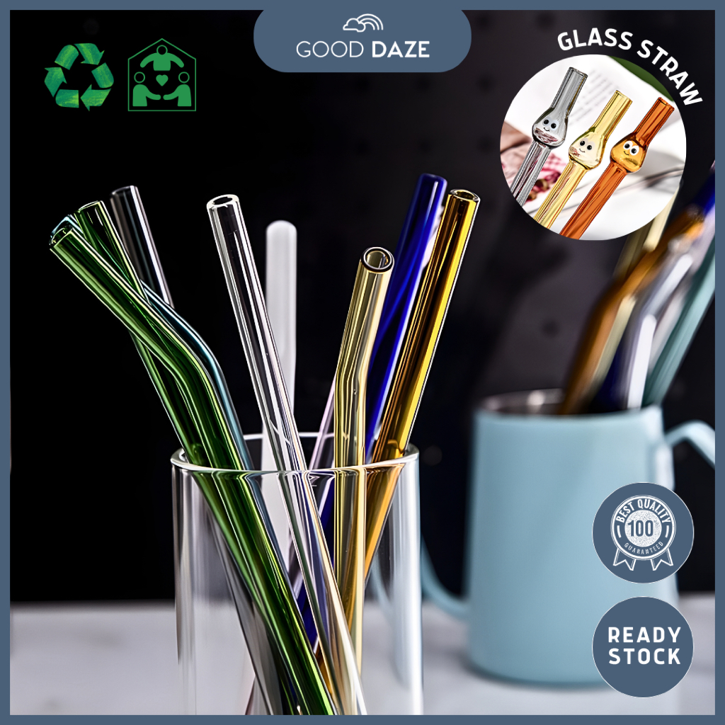 GOODDAZE Reusable Clear Glass Straw Drinking Straw Brush straw cup glass 玻璃吸管吸水管 Penyedut straw kaca