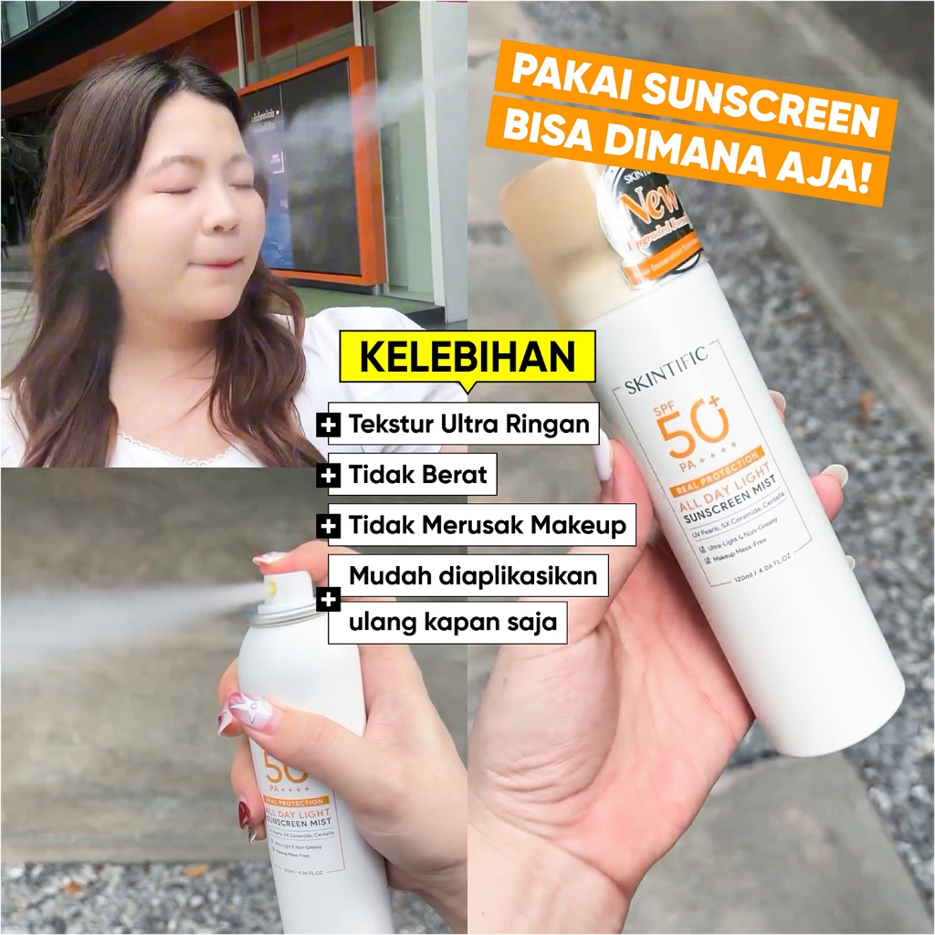 SKINTIFIC All Day Light Sunscreen Mist SPF50 PA++++ Sunscreen Spray Anti UV Face Body Spray Anti UV