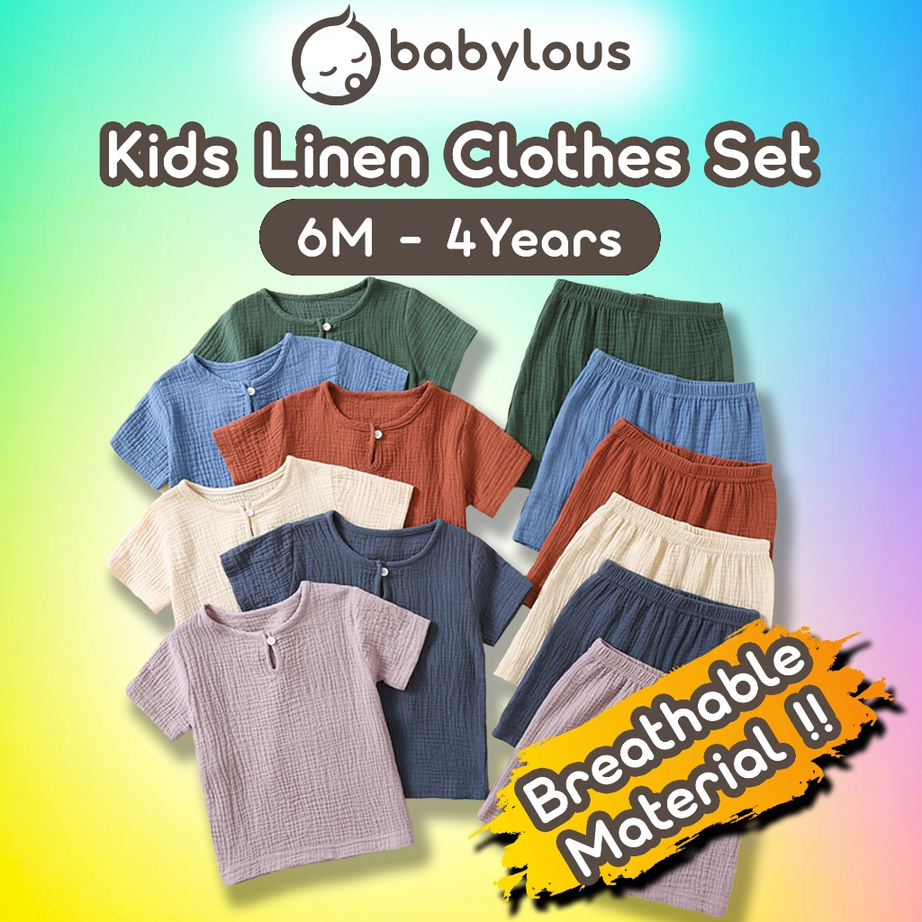 Baju Budak Lelaki Murah Babylous Kids Short Sleeve Clothes Set Baju Baby Boy Toddler Linen Clothing Summer Wear