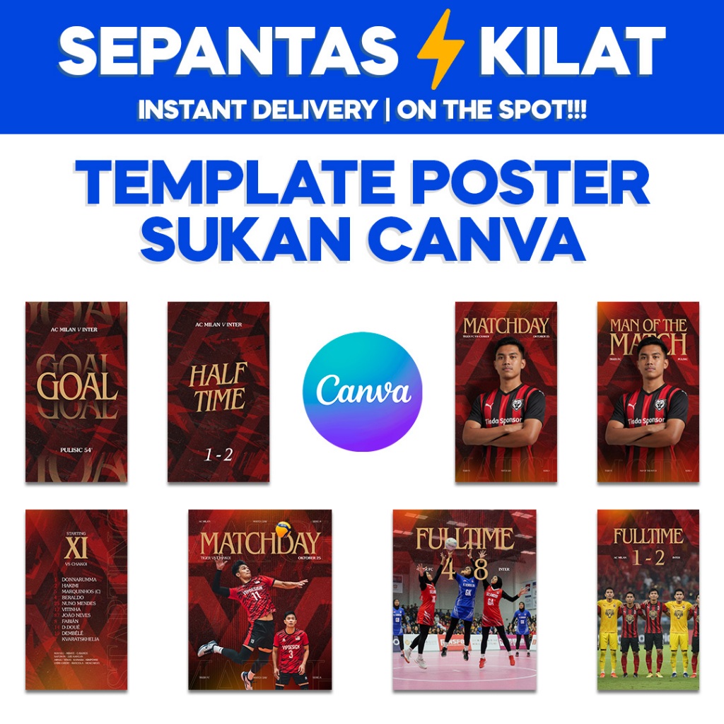 Template Poster Sukan Canva | Design Poster Team Bola, Badminton, Volleyball, Handball – Editable Template Ready to Use