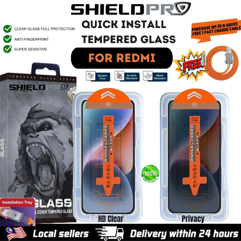 ShieldPro Quick install Tempered Glass for redmi note 17 15 14 13 12 12S 11 11S 10 10S 9S 9 PRO MAX 5G screen protector