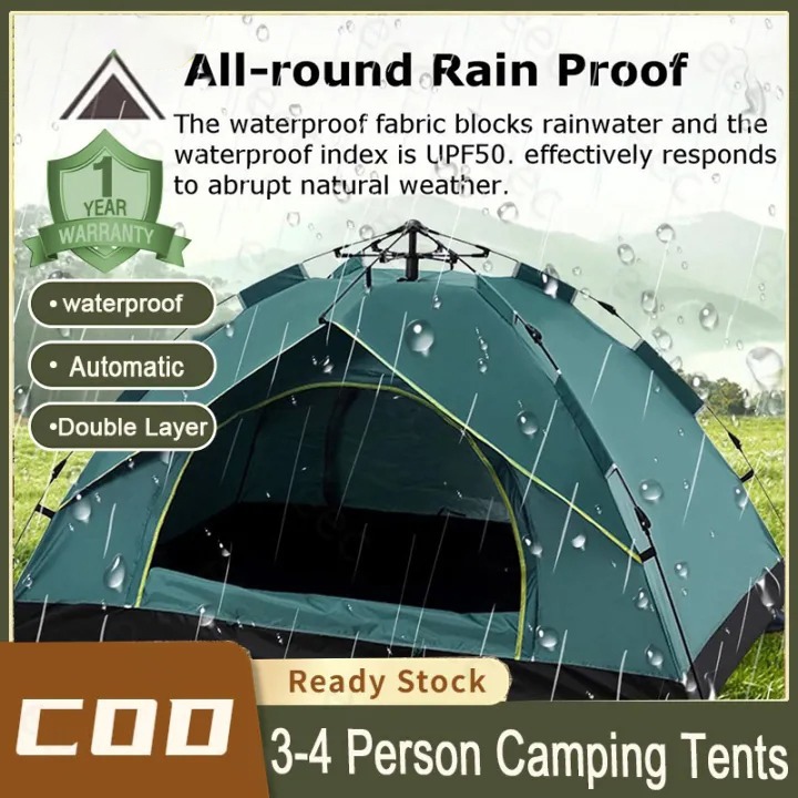 Waterproof Khemah Camping Tent 3/4 Person Outdoor Tent Fast Pop Up Automatic Tent camping equipment