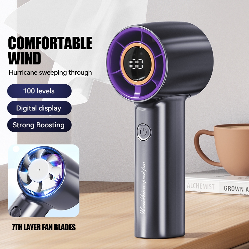 Kipas Mini Usb Kipas Pegang Tangan Boleh Dicas Semula Paparan Digital 100 Kelajuan Kipas Kecil Mudah Alih