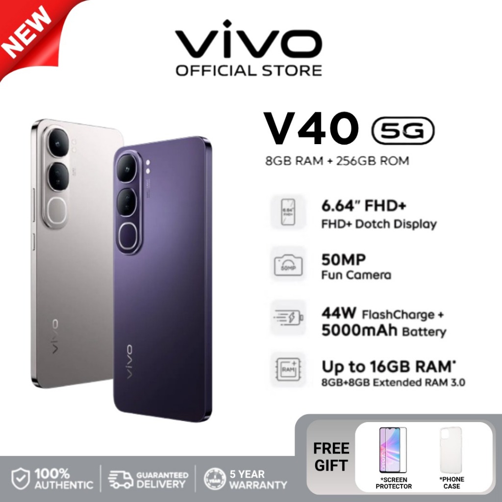 Vivo V40 Lite 5G Smartphone 8GB RAM 256GB ROM | 80W FlashCharge | AI Aura Portrait | 120Hz AMOLED Screen | Long Battery