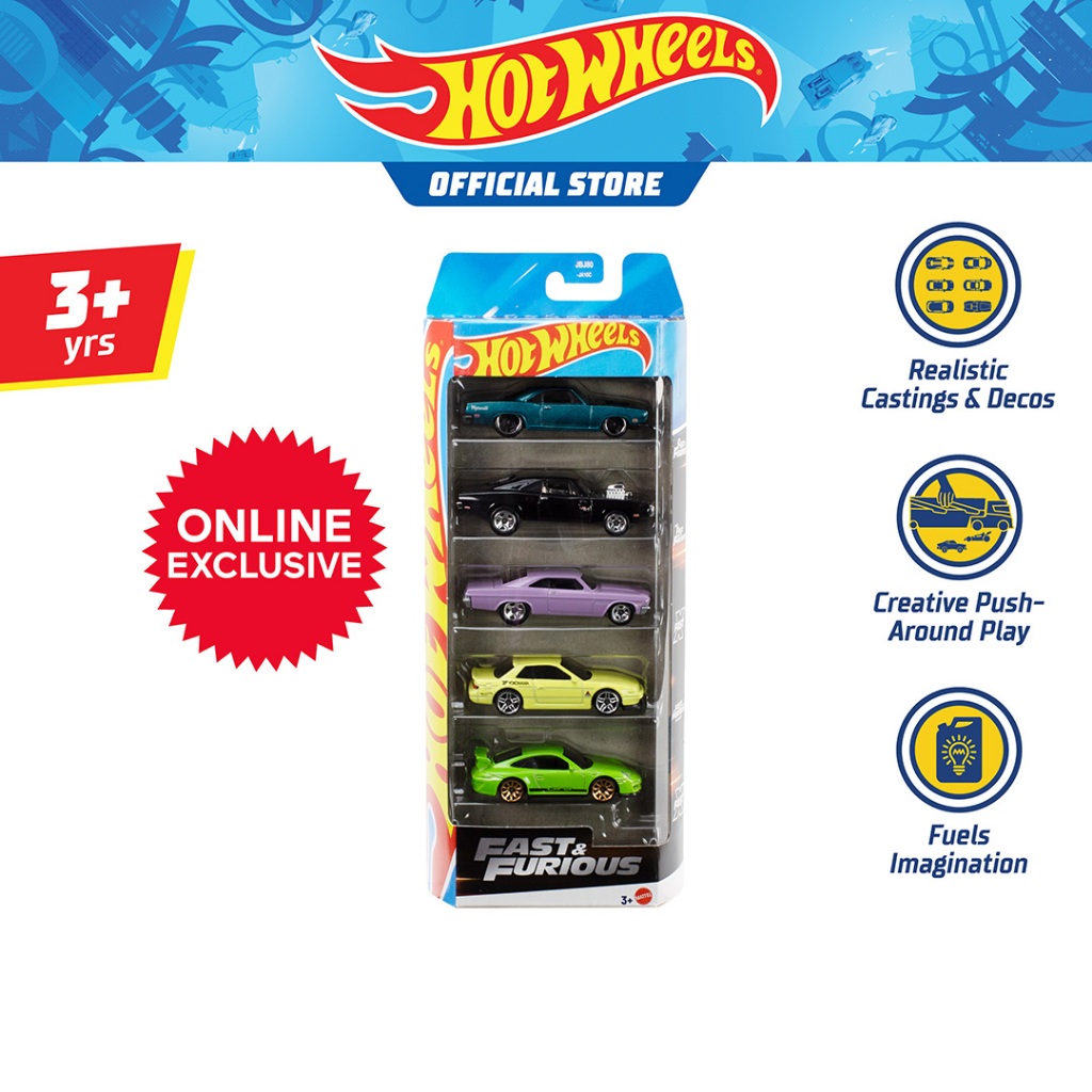 [ONLINE EXCLUSIVE] Hot Wheels Fast & Furious 5-Pack, Set Of 5 1:64 Scale Die-Cast Toy Race Cars (JDR19)