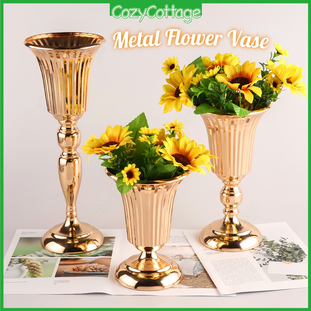 European Style Luxury Wedding Flower Vase Metal Candlestick Candle Holders Iron Golden Flowers Bunga Hiasan Ceremony Dec