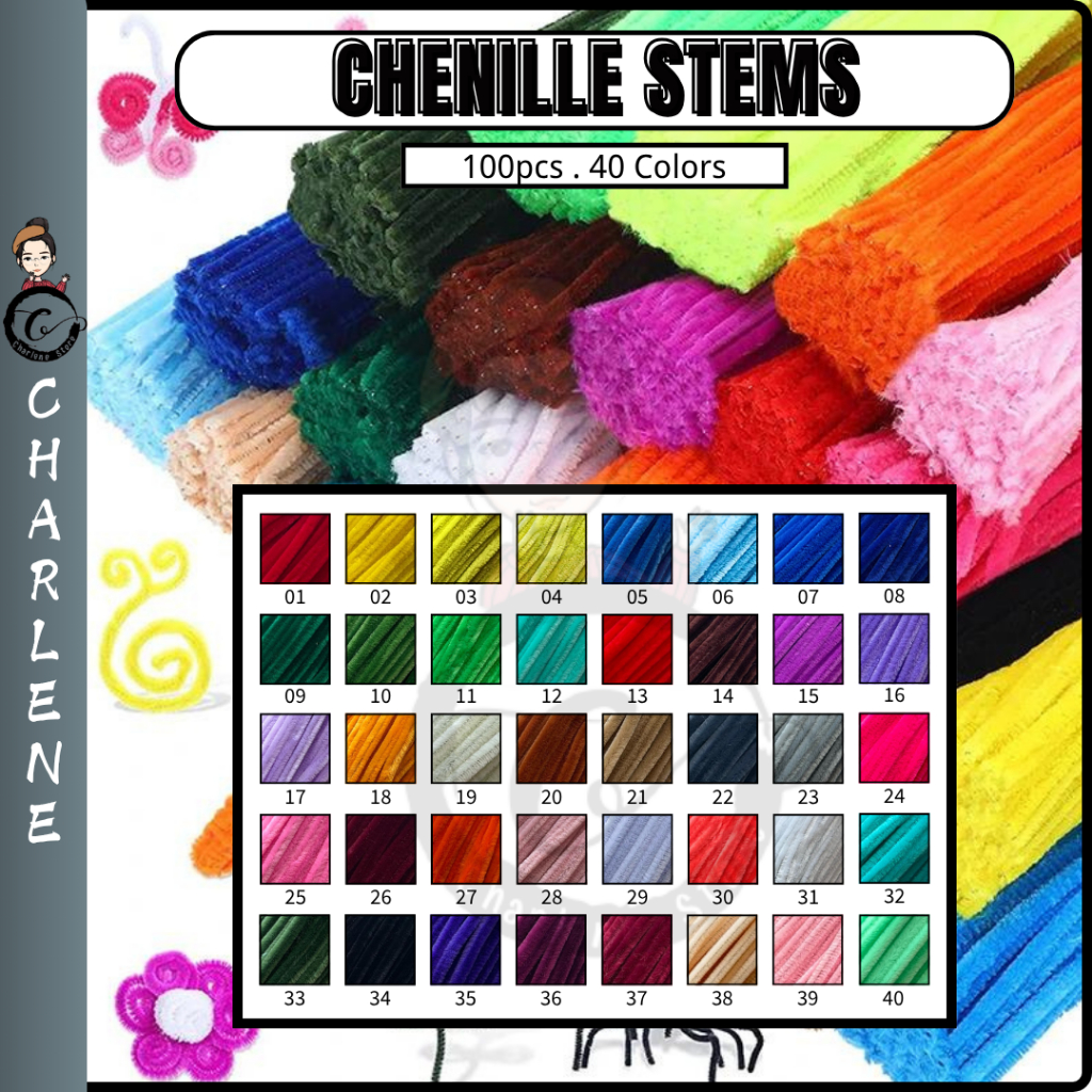 [1-40Colors] 100pcs 7-8mm (Size Tebal/Gebu) Colorful Chenille Stems Wire/Flower Wire Craft/Kawat Bulu/DIY Kraftangan Art