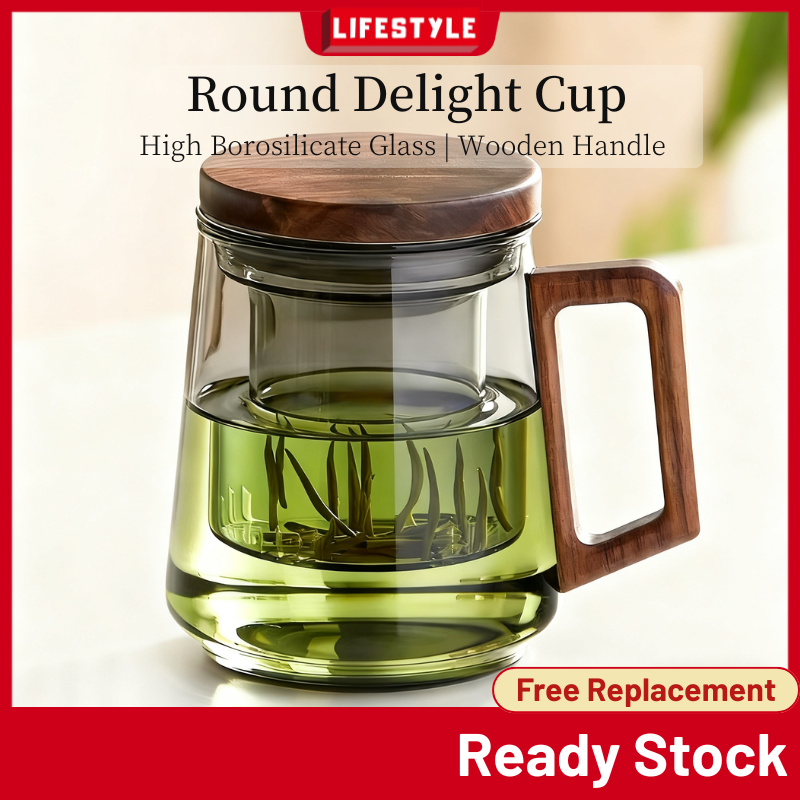 LIFESTYLE Round Delight Cup Cawan Teh Kaca Buah buahan Bunga Cawan Kopi Cawan Tebal dan Tahan Haba Glass Cup