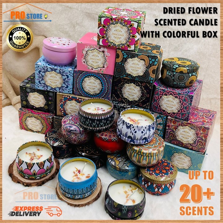 Scented Candle Dry Flower Candle Natural Soy Wax Candle Essential Oil Door Gift Set Lilin Wangi Aroma Candle Birthday 蜡烛