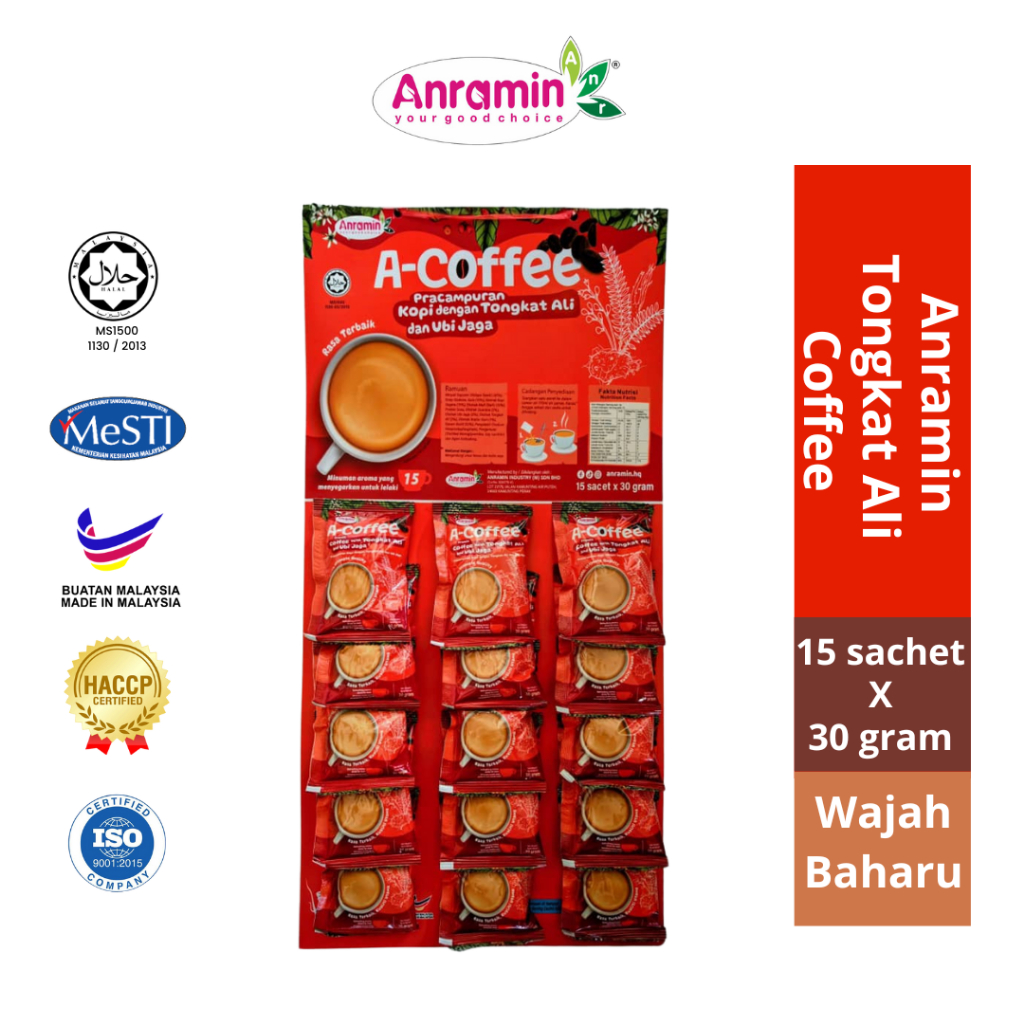 ANRAMIN Kopi Tongkat Ali dengan Ubi Jaga - PAPAN (15 Sachet x 30 Gram)