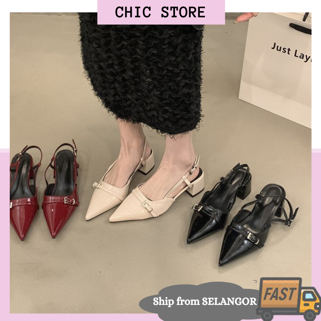 CHIC STORE ?? Jacqueline Ready Stock Women Slingback OL Middle Heels Kasut Perempuan CSS183 中跟凉鞋
