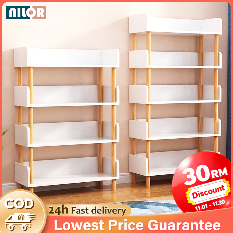 5 Tier Multipurpose Bookshelf Office File Storage Rack White Decorative Rack Wooden Shelf Home Utility Rak Buku 书架/置物架