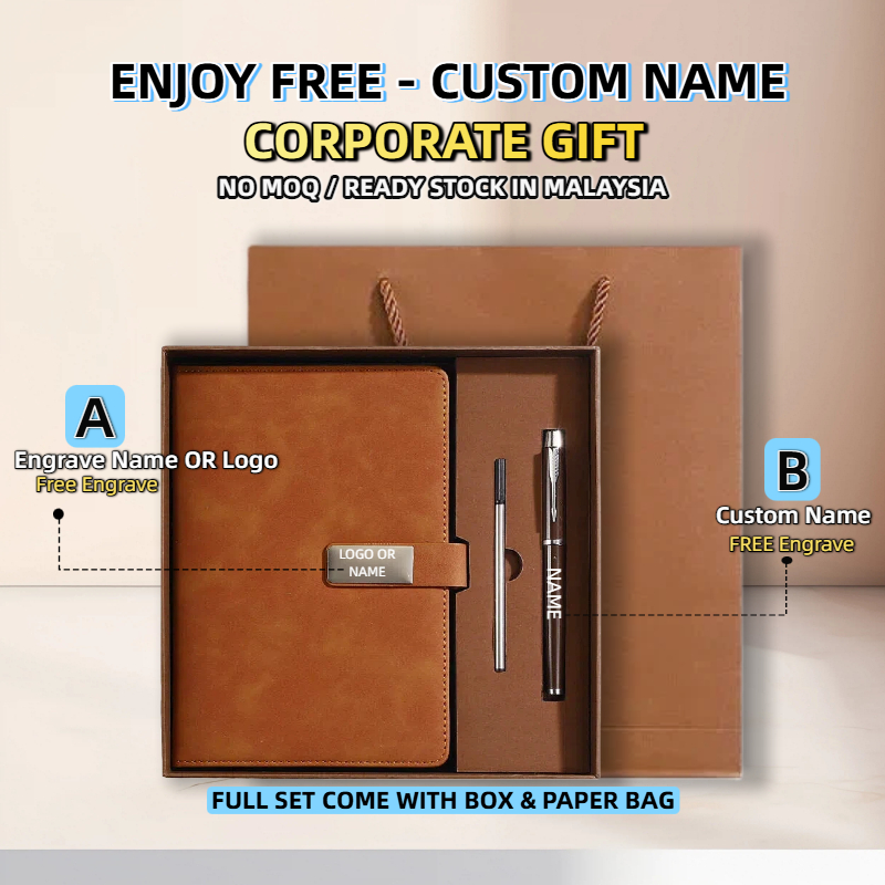 Corporate Gift Souvenir Gift Custom Engrave Name Notebook A5 Buku Nota Ball pen Hadiah Syarikat 公司礼品
